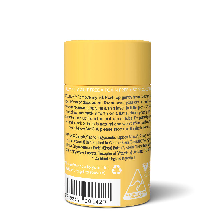 Natural deodorant woohoo body Mellow deodorant and anti-chafing stick. Gentle and effective for tweens and teens.
