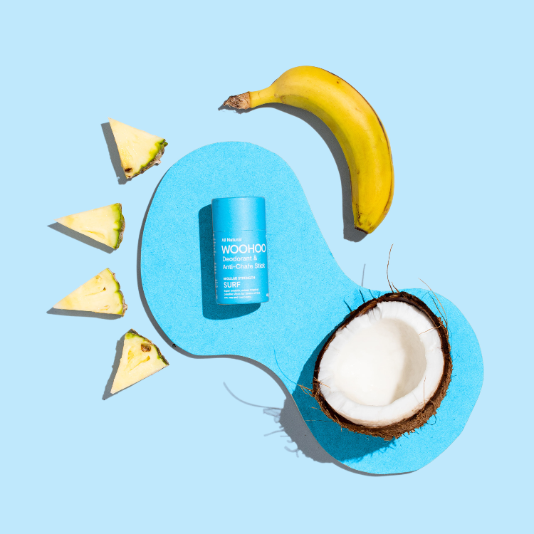 Natural deodorant woohoo body Surf deodorant and anti-chafe stick. Gentle and effective for teens.