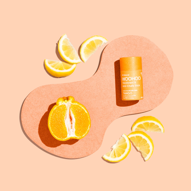 Natural deodorant woohoo body Tango deodorant and anti-chafe stick. Gentle and effective for tweens and teens.
