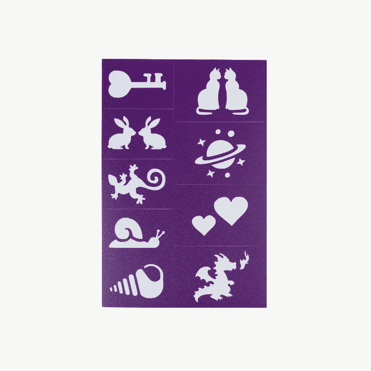 Purple sheet with white silhouette designs on a white background
