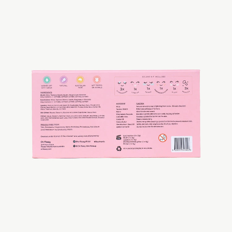 Pink product packaging with text and icons on a white background