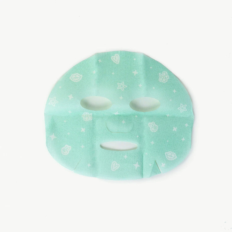 Mint green face mask with white patterns on a white background