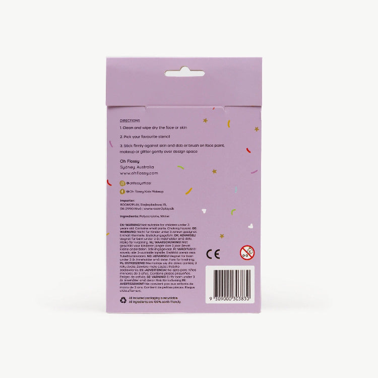 Purple packaging with text and a barcode on a white background