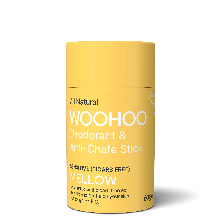 Natural deodorant woohoo body Mellow deodorant and anti-chafing stick. Gentle and effective for tweens and teens.