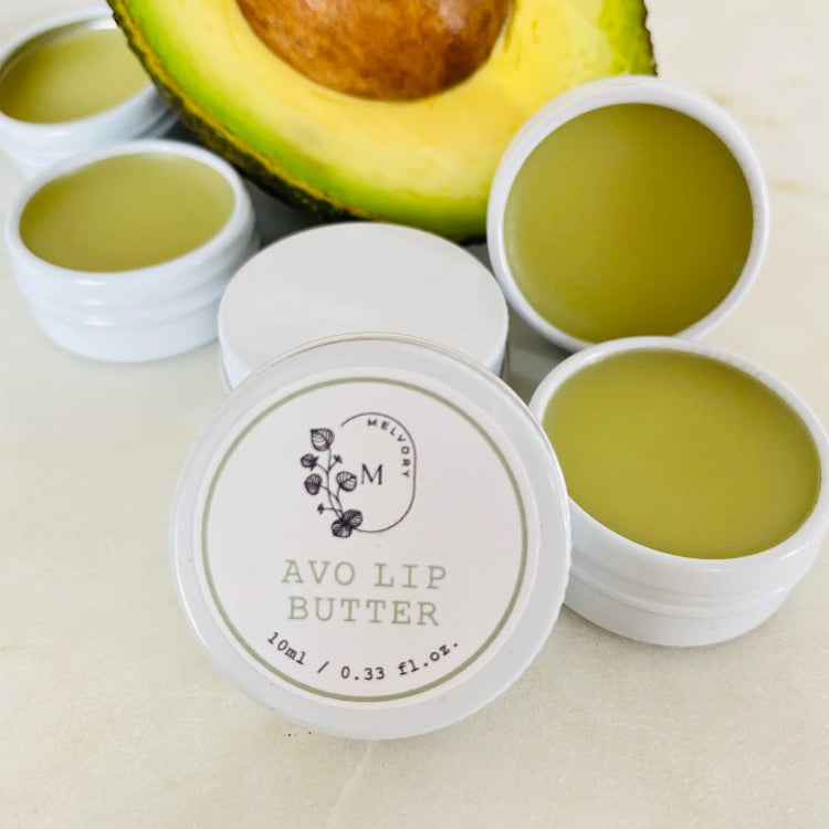 Natural and organic avocado lip butter from Melvory for cracked and dry lips. Ideal for kids, tweens, teens and adults.