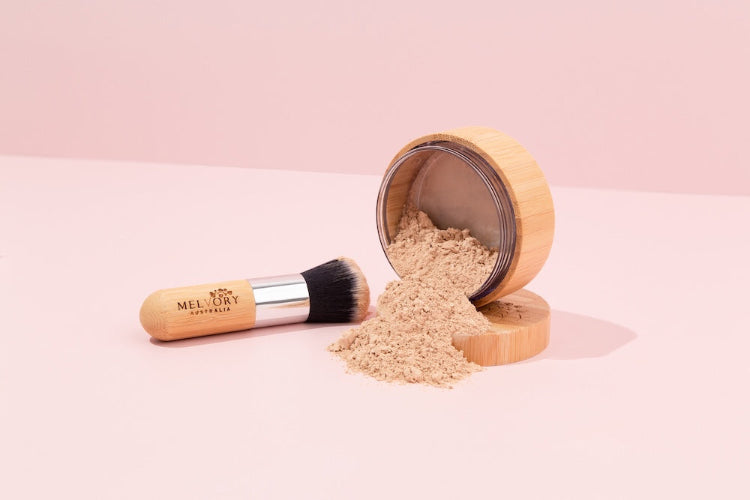Melvory's natural mineral powder foundation with SPF 15. Ivory shade.