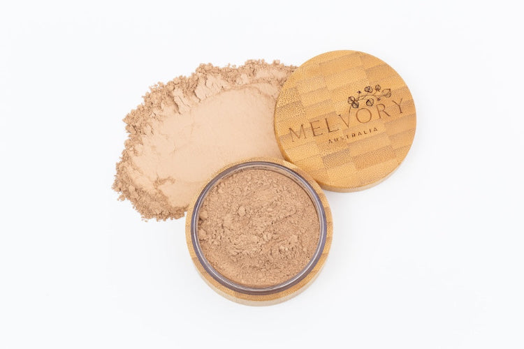 Melvory's natural mineral powder foundation with SPF 15. Choose the perfect shade powder.