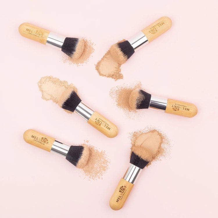 Melvory's bamboo kabuki brush perfect for tweens and teens to use for mineral foundation and powder to get a flawless look.