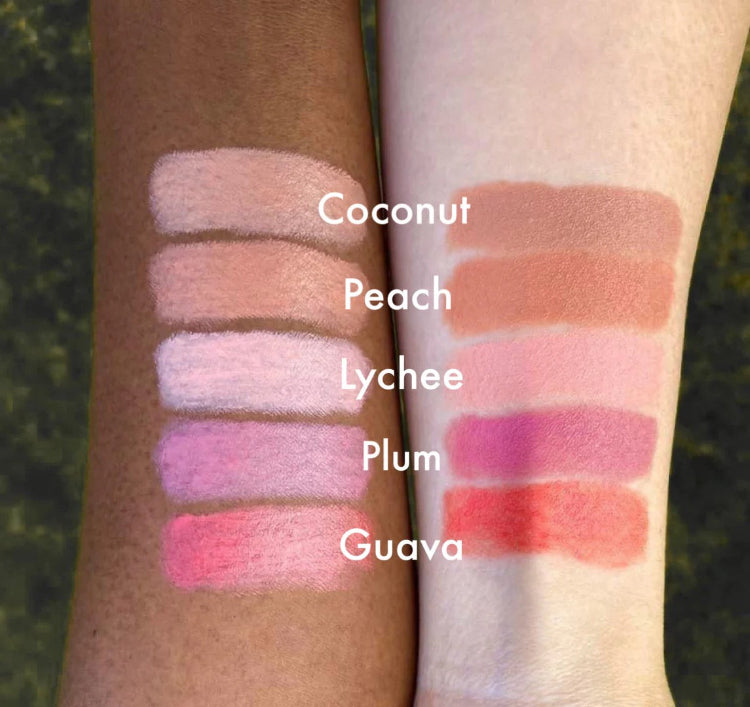 Melvory's vegan natural lipsticks. Perfect for tweens and teens are inspired by fruits and superfood. 5 shades on different skin tones.