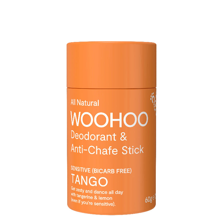 Natural deodorant woohoo body Tango deodorant and anti-chafe stick. Gentle and effective for tweens and teens.