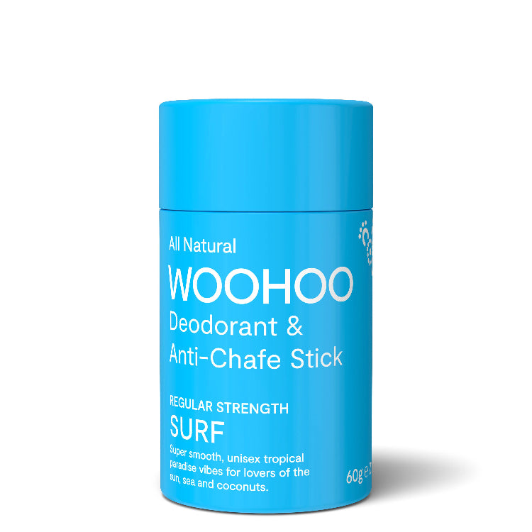 Natural deodorant woohoo body Surf deodorant and anti-chafe stick. Gentle and effective for teens.