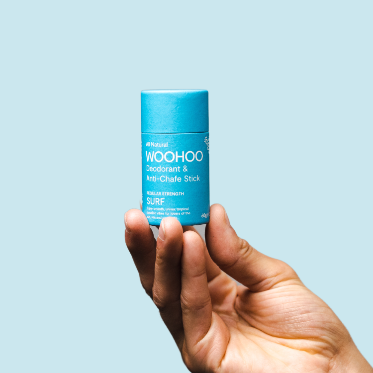 Natural deodorant woohoo body Surf deodorant and anti-chafe stick. Gentle and effective for teens.
